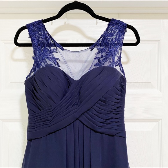 Morilee Madeline Gardner Chiffon Bridesmaid Dress Embroidered Gown Blue Size 8 - Picture 6 of 14